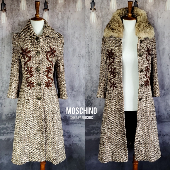 Moschino Jackets & Blazers - MOSCHINO Vintage 1990's detachable Fur Collar Tweed Coat, size 6, CHEAPANDCHIC